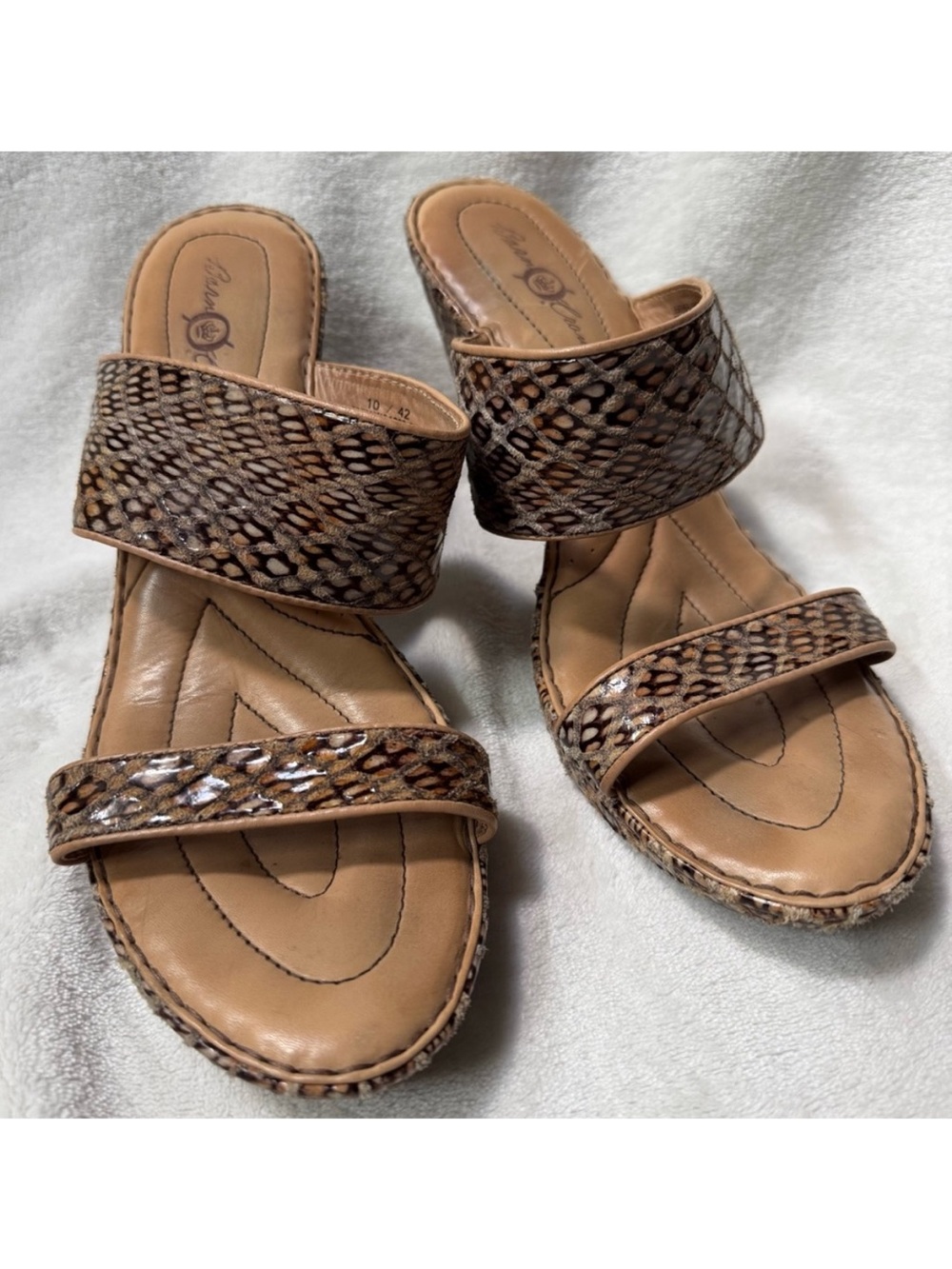 BORN CROWN Snake Print Brown Tan Women's Wedge Sandals size 10 / 42
